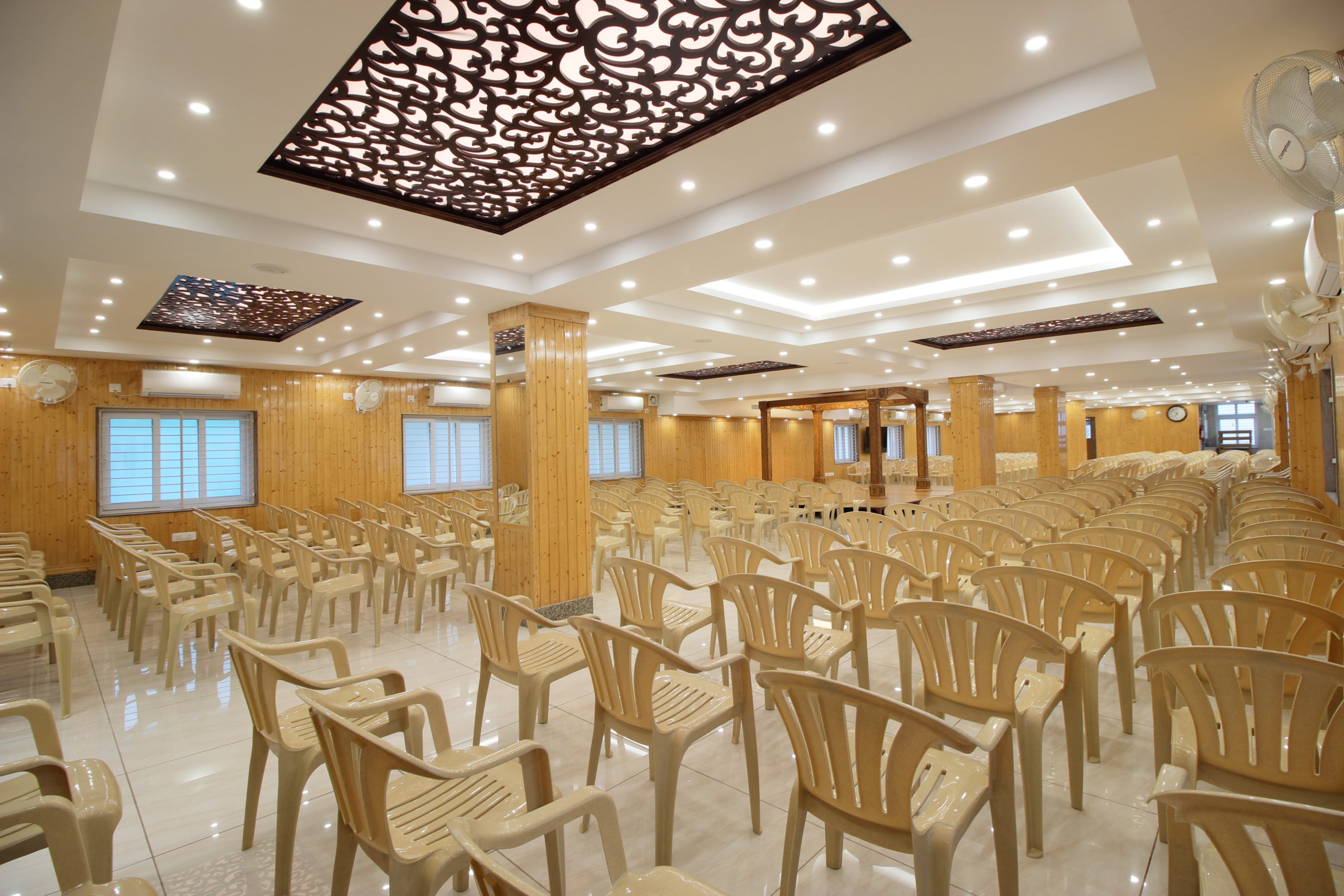 Traditional wedding stage with floral décor at Kalyana Mandapam in Arumbakkam