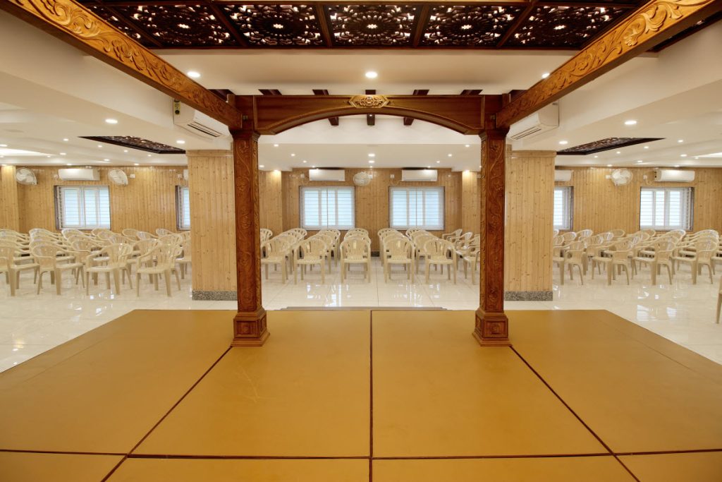 Traditional wedding stage with floral décor at Kalyana Mandapam in Purasawalkam