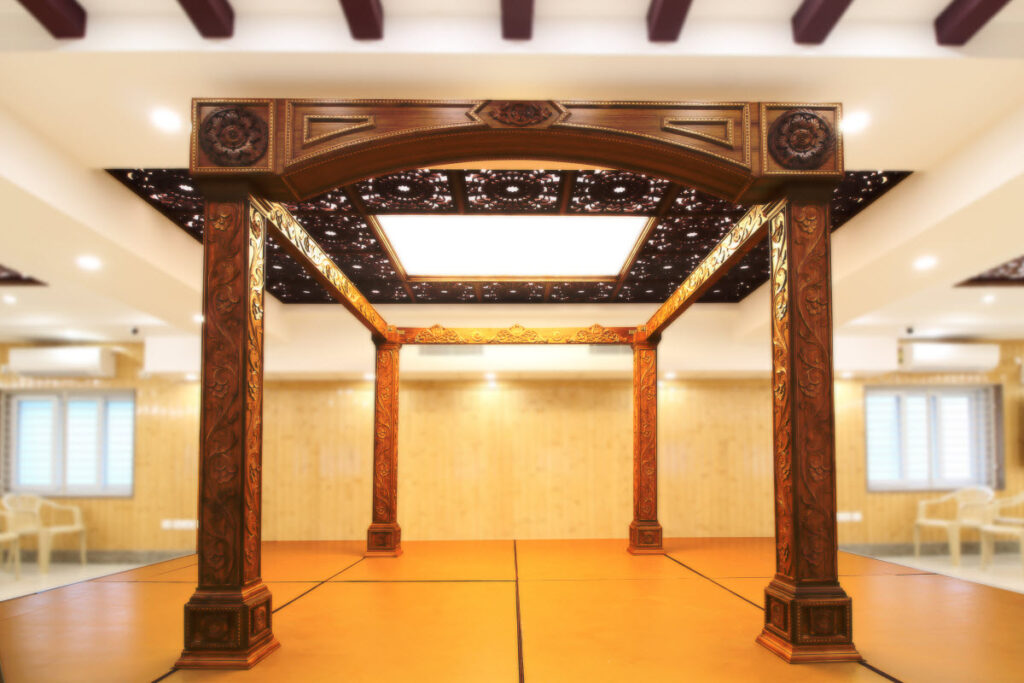 Spacious Kalyana Mandapam in GKM Colony decorated for a traditional wedding